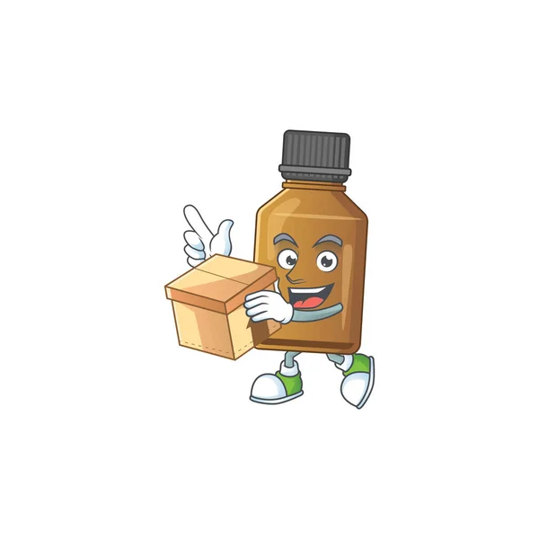Syrup 은 선물 상자를 가지고 있는 병 만화 디자인 스타일을 치료 한다 — 스톡 벡터