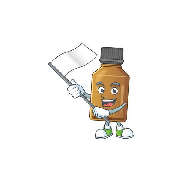 Lindo Personaje Dibujos Animados Jarabe Cura Botella Con Bandera Blanca — Vector de stock