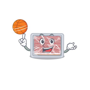 Dondurulmuş muhteşem pastırma maskotu stili basketbol. Vektör illüstrasyonu
