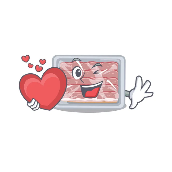 Ένα Γλυκό Παγωμένο Καπνιστό Μπέικον Καρτούν Στυλ Χαρακτήρα Μια Καρδιά — Διανυσματικό Αρχείο
