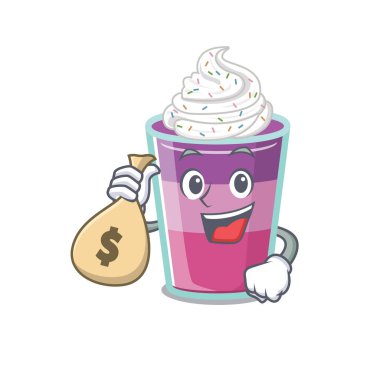 Zengin kokteyl jeli çizgi film tasarımı para çantaları taşır. Vektör illüstrasyonu