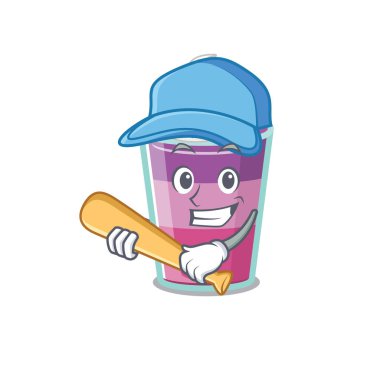 Beyzbol oynayan kokteyl jölesi çizgi film karakteri resmi. Vektör illüstrasyonu