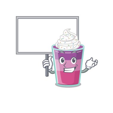 Kokteyl jöle maskotu tasarımı ikonu bir tahta getirir. Vektör illüstrasyonu