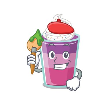 Yaratıcı bir kokteyl jölesi ressamı, fırçalı bir maskot tasarımı. Vektör illüstrasyonu