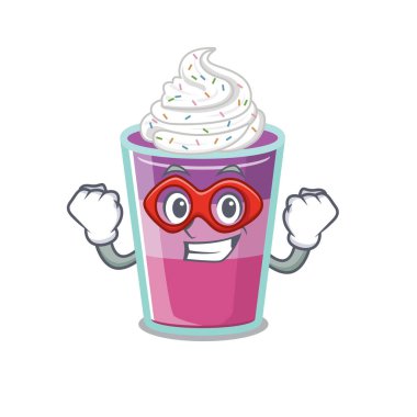 Süper kahraman rolünde bir kokteyl jölesi çizgi filmi karakteri. Vektör illüstrasyonu