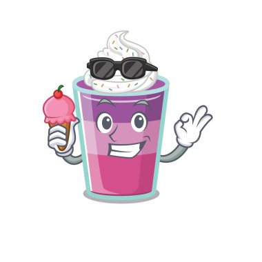 Çizgi film tasarımı konsepti. Kokteyl jölesinin dondurma yemesi. Vektör illüstrasyonu