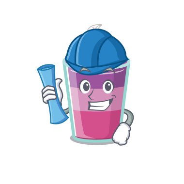 Mavi baskılı ve mavi kasklı kokteyl jölesi beyinli mimar çizgi film karakteri. Vektör illüstrasyonu