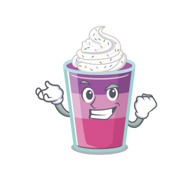 Göz kamaştırıcı bir kokteyl jölesi maskot tasarımı ve mutlu bir yüz. Vektör illüstrasyonu