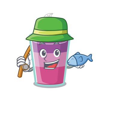 Balık tutarken kokteyl jölesi çizgi film tasarımı konsepti. Vektör illüstrasyonu