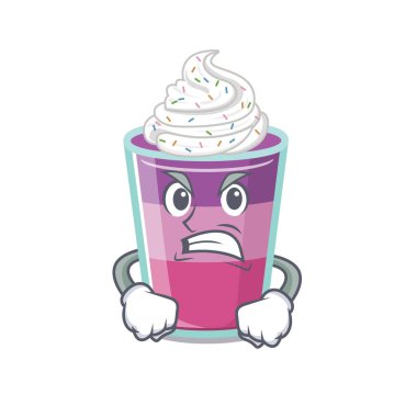 Maskot tasarımı, kızgın yüzlü kokteyl jölesi. Vektör illüstrasyonu