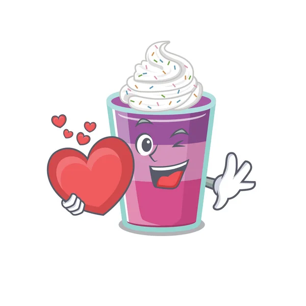 一个甜美的鸡尾酒果冻卡通人物风格与心脏 矢量说明 — 图库矢量图片