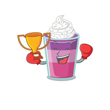 Kokteyl jöle maskotu tasarımının zarif bir boks şampiyonu. Vektör illüstrasyonu