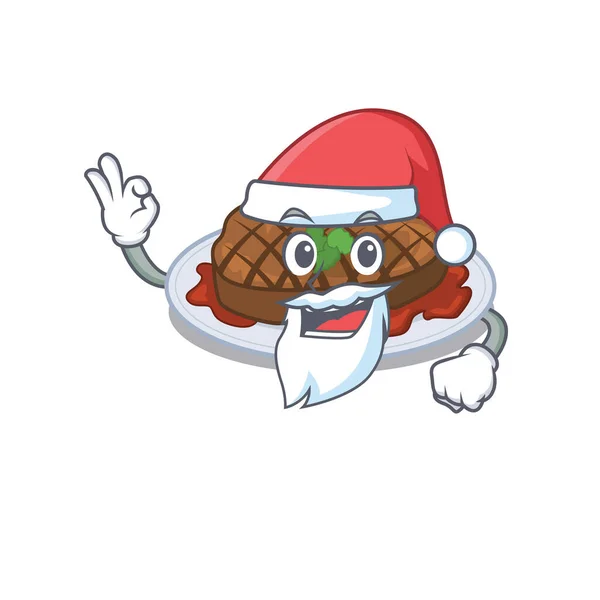 Grilled Steak Santa Cartoon Character Cute Finger Vector Illustration — Stock Vector
