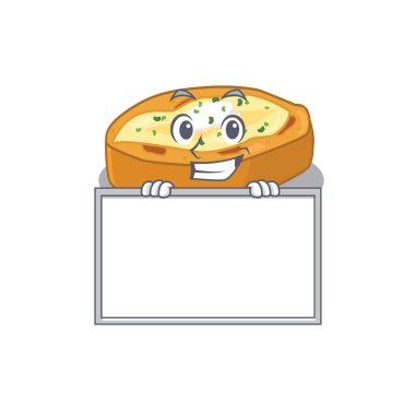 Gülümseyen fırında patates çizgi film tasarımının bir tahtası vardır. Vektör illüstrasyonu