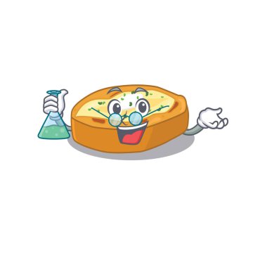 Fırınlanmış patates akıllı Profesör Çizgi Film tasarımı tarzı cam tüple çalışıyor. Vektör illüstrasyonu