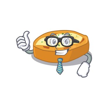 Gözlük ve kravat takan zarif bir fırında patates iş adamı maskotu tasarımı. Vektör illüstrasyonu