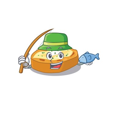 Balık tutarken fırında patates çizgi film tasarımı konsepti. Vektör illüstrasyonu