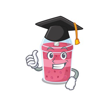 Tören için siyah şapkalı çilek çayının mutlu yüzü.