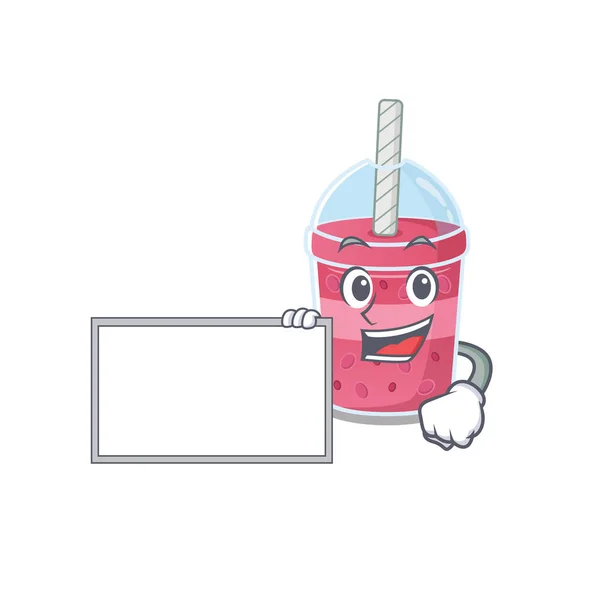 Strawberry Bubble Tea Cartoon Character Design Style Board Vector Illustration — Stock Vector