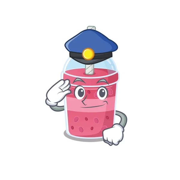 Police Officer Mascot Design Strawberry Bubble Tea Wearing Hat Vector — Stock Vector