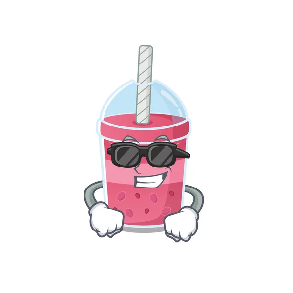 Cool strawberry bubble tea cartoon character wearing expensive black glasses — Stock Vector
