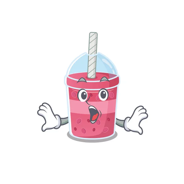 Cartoon-Design-Stil von Erdbeer Bubble Tea hat eine überraschende Geste — Stockvektor