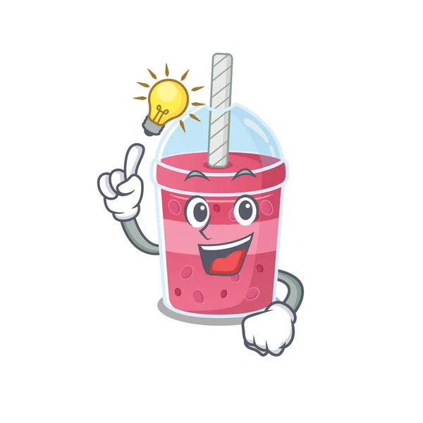 Maskottchen-Charakter Design von Erdbeer Bubble Tea mit hat eine Idee intelligente Geste — Stockvektor