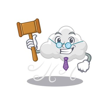 Bulutlu, rüzgarlı çizgi film karakteri tasarımı konusunda gözlük takan mütevazı bir yargıç. Vektör illüstrasyonu