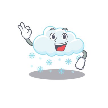 Karlı bulut maskotu tasarımı tarzı ve iyi bir hareket parmağı var. Vektör illüstrasyonu