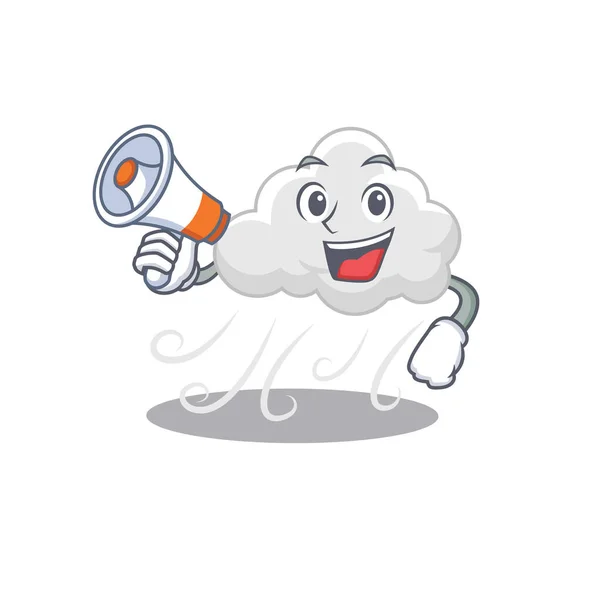Cartoon Character Cloudy Windy Having Megaphone Vector Illustration — Stock Vector