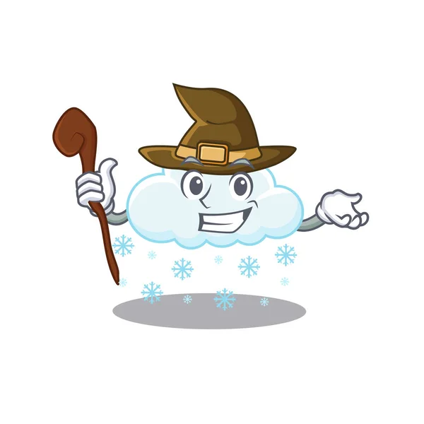 Snowy Cloud Sneaky Tricky Witch Cartoon Character Vector Illustration — Stock Vector