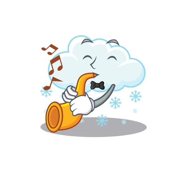 Talentovaný Hudebník Sněžného Mraku Kreslený Design Hraje Trubku Vektorová Ilustrace — Stockový vektor