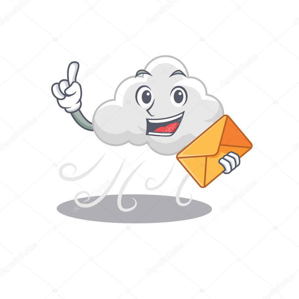 Happy cloudy windy mascot design concept with brown envelope. Vector illustration