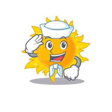 Beyaz şapkalı, yaz güneşinin çizgi film karakteri. Vektör illüstrasyonu