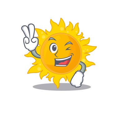 İki parmaklı mutlu yaz güneşi çizgi film tasarımı konsepti. Vektör illüstrasyonu