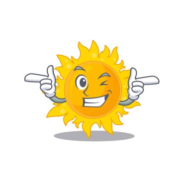 Çizgi film dizayn konsepti yaz güneşi ve komik göz kırpması. Vektör illüstrasyonu