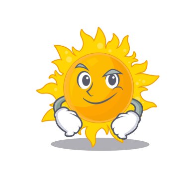 Kendine güvenen yaz güneşinin maskot tasarımı. Vektör illüstrasyonu
