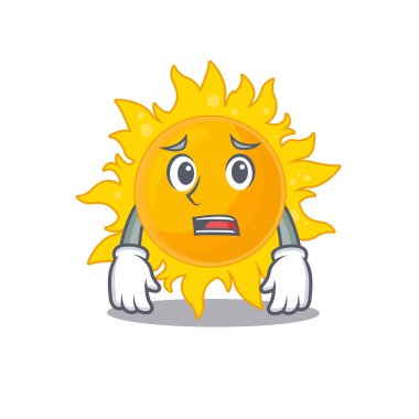 Çizgi film tasarım tarzı yaz güneşi endişeli yüzünü gösteriyor. Vektör illüstrasyonu