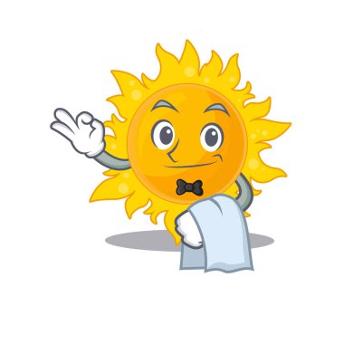 Restoranda çalışan bir çizgi film karakteri, yaz güneşi garsonu. Vektör illüstrasyonu