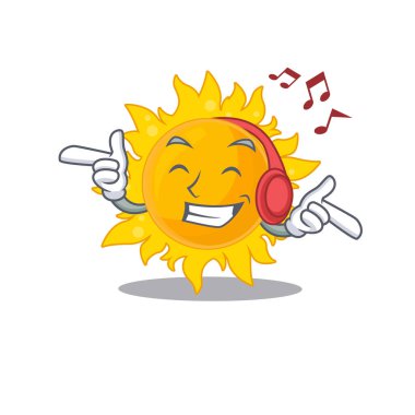 Summer Sun çizgi film tasarımı müzik dinleme konsepti. Vektör illüstrasyonu