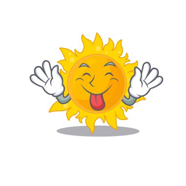 Komik bir yaz güneşi çizgi film tasarımı. Dili çıkmış. Vektör illüstrasyonu