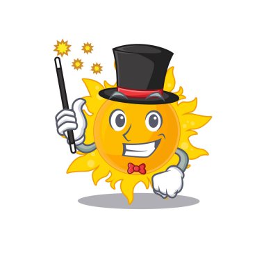 Yaz güneşi çizgi film tasarımının çekici bir sihirbazı. Vektör illüstrasyonu