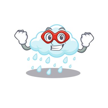 Bulutlu yağmurlu çizgi film karakteri süper kahraman rolünde. Vektör illüstrasyonu