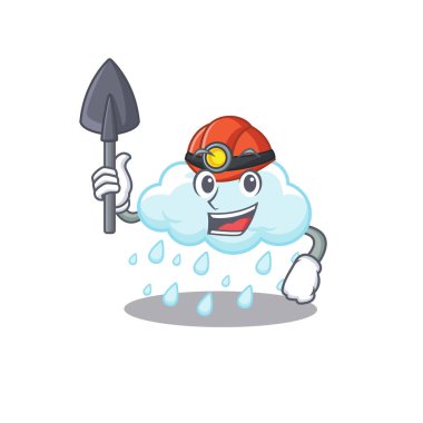 Bulutlu yağmurlu madenci tasarım konsepti, alet ve miğferli. Vektör illüstrasyonu