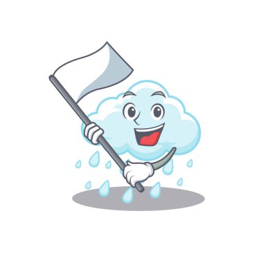 Bayrağı olan milliyetçi, bulutlu, yağmurlu bir maskot tasarımı. Vektör illüstrasyonu