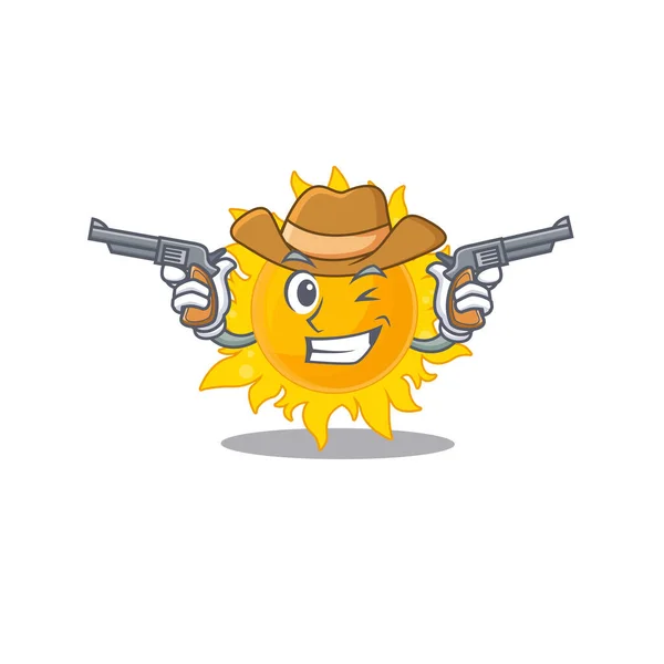 Cute Handsome Cowboy Summer Sun Cartoon Character Guns Vector Illustration — Stock Vector