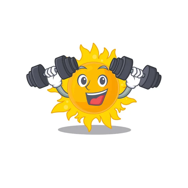 Maskot Desain Tersenyum Fitness Latihan Matahari Musim Panas Mengangkat Barbel - Stok Vektor