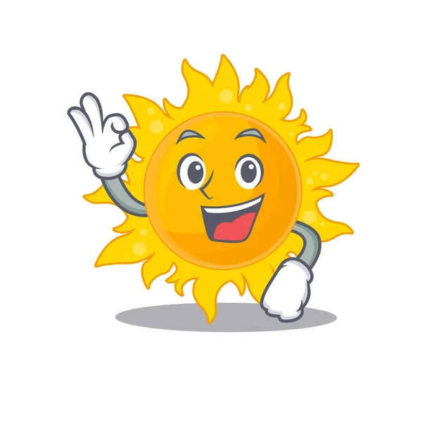 Summer Sun Mascot Design Style Okay Gesture Finger Vector Illustration — Stock Vector