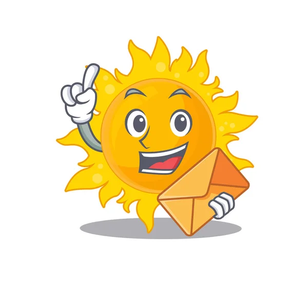 Concepto Diseño Mascota Del Sol Del Verano Feliz Con Sobre — Vector de stock