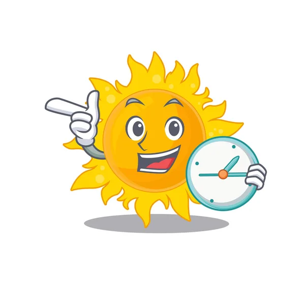 Summer Sun Mascot Design Concept Smiling Clock Vector Illustration — Stock Vector